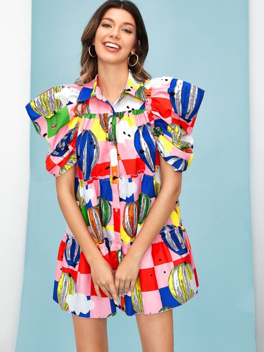NWT - SHEIN Colorful Patchwork Hot Air Balloon Print Dress
